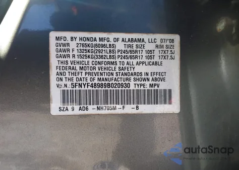 2009 Honda Pilot Touring z USA, uszkodzony, nr VIN 5FNYF48989B020930